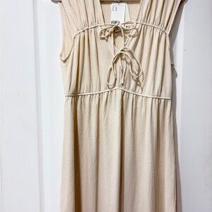 Cream Textured Tie-Front Sleeveless Maxi Dress